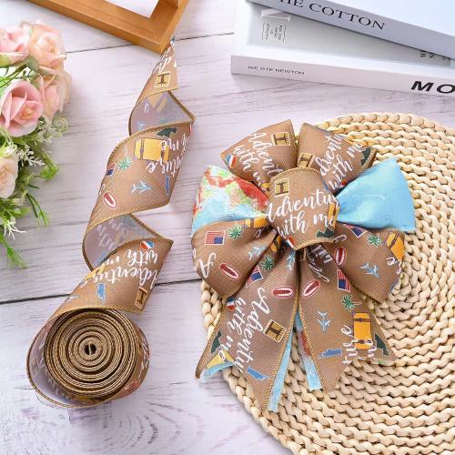 2Rolls 20 Yards Travel Wired Ribbon Adventure Awaits World Map Airplane Printed Ribbon for Gift Wrapping Bow Wreath Making for Baby Shower Birthday Party DIY Craft Decorations