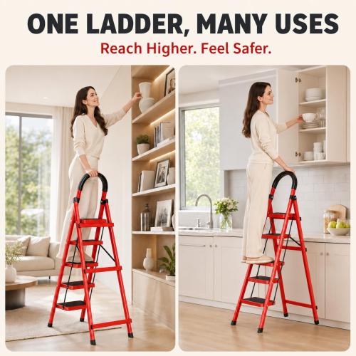 5 Step Folding Ladder, Portable and Compact, Anti-Slip Multi-Use Household Step Ladder for Home, Kitchen, Office, and Garage – Easy Storage, Sturdy and Durable