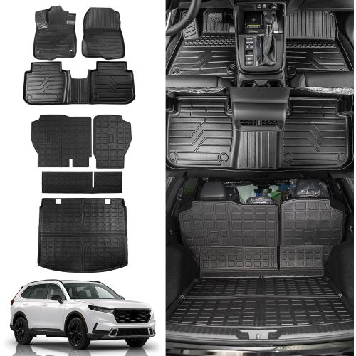 Rongtaod Floor Mats Set for 2023 2024 2025 2026 Honda CRV (Include Hybrid) | with Upper Deck, Cargo Mat Trunk Mat Cargo Liner TPE All Weather Back Seat Cover CR-V Accessories
