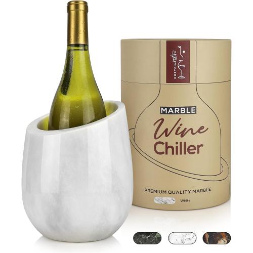Size 750ml Color White Gusto Nostro Marble Wine Chiller Bucket - 750ml Wine Bottle Cooler and Champagne Chiller for Party, Kitchen, Bar Cart Decor to Chill & Keep Bottles Cold with Unique Wine Lovers Gift Box (White)