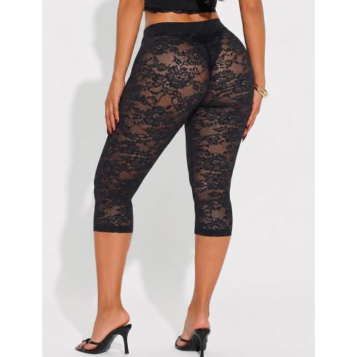 TZLDN Women Lace Capri Leggings Sexy Sheer Y2k Going Out Cropped Pants
