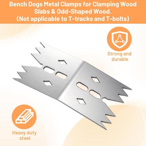 6PCS Stainless Steel Clamping Dogs, Bench Dog Hold Down Clamps, Workshop Clamps for Router Sled, CNC, Panel Flattening (4.3x2 inch)
