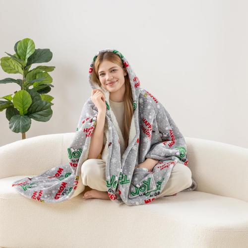 Berkshire Blanket Peanuts® Sherpa Wearable Blanket Hoodie, Cute Character Snoopy Plush Hooded Shawl Blanket