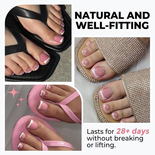 UNA GELLA French Toe Nail Press Ons, Pre-Etched 15 Sizes Sharp Square Berry Pink 180Pcs Press On Toenails False Toes Soft Gel Square Full Cover Fake Toenails for Nail Extensions DIY Salon Pedicure