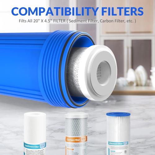 SimPure DB20P 20 *4.5 Whole House Sediment Water Filter Housing | Universal Sediment & Carbon Filter Housing | 1 NPT Port with Pressure Release Button | Well and City Water Pre-Filter