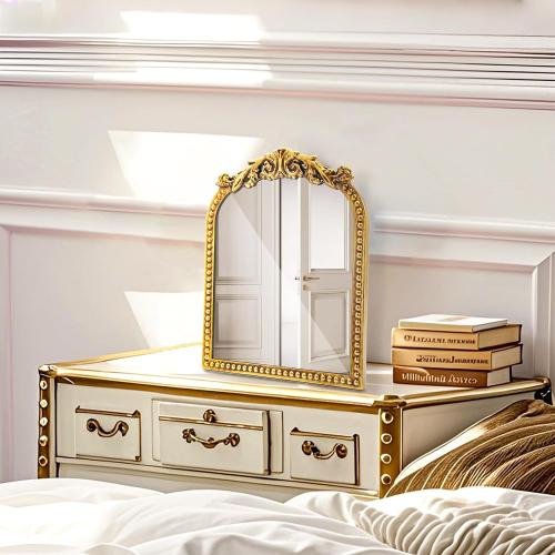 Vintage Makeup Mirror, 12.1x 9.8 Gold Arched Vanity Mirror