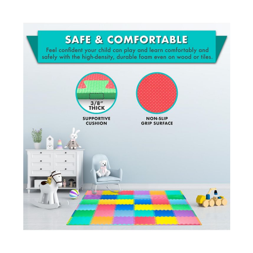 ProsourceFit Kids Floor Play Mat 3/8-in, 16 Sq Ft - 16 Tiles - Multi - 16
