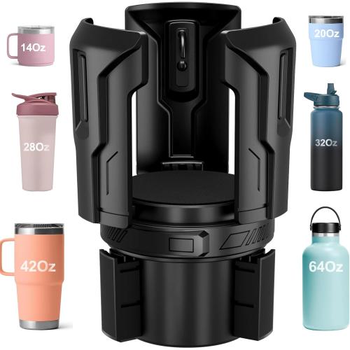 Cup Holder Expander (Adjustable Holder & Base, Auto-Fit Hold, One Button Open), Car Cup Holder Expander for Yeti, Hydro Flask, Nalgene, Owala, Bottles in 2.6- 4.8 (Black,1 Pack)