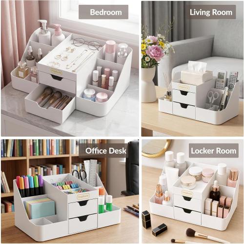 Cologne Organizer for Men with Drawers, Vanity Makeup Storage,White
