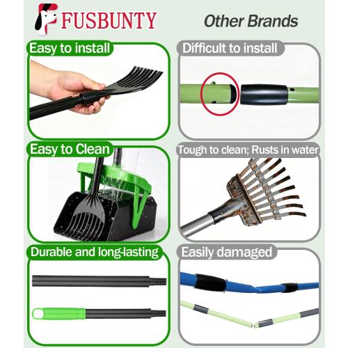 FUSBUNTY Dog Pooper Scooper, Swivel Bin & Rake Set with 100 Waste Bags