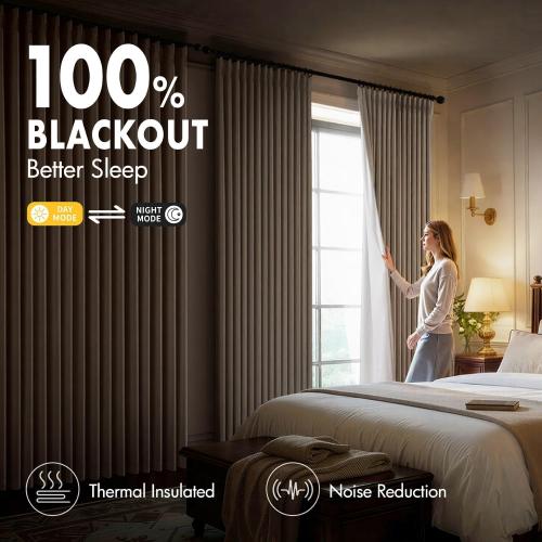MIULEE Pinch Pleated 100% Blackout Curtains 40x84 Natural 4 Panels Set