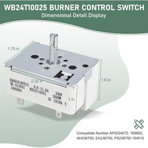 Wb24t10025 Infinite Switch Replace for GE Stove Parts, 8 Inch