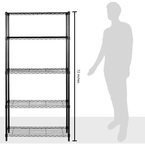 Amazon Basics 5-Shelf Adjustable Heavy Duty Steel Wire Storage Shelves for Garage, Kitchen, Easy Assembly, 36 x 14 x 72, Black