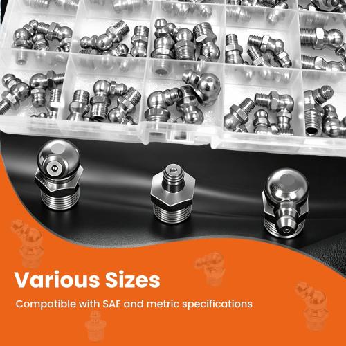 Grease Fittings Assortment 130PCS SAE & Metric Zerk Grease Fittings