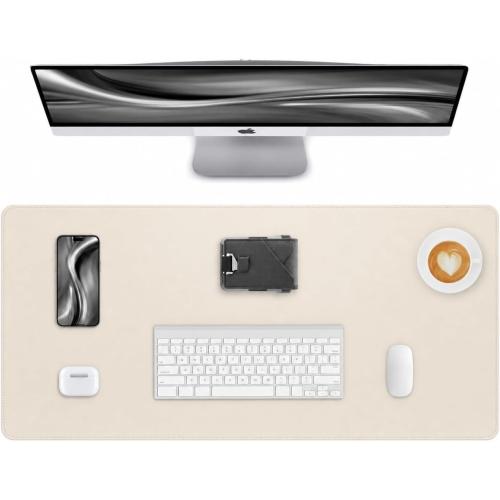 Leather Desk Pad Protector -48 x 17 Computer Mat, Large Mouse Pad, Non-Slip, Waterproof PU Leather Blotter, Desk Cover for Office and Home (Eggshell)