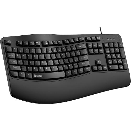 RECCAZR Ergonomic Keyboard, Wired Computer USB Keyboard with Wrist Rest