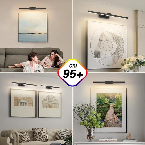 Joosenhouse Battery Operated Picture Light, Wireless Gallery Light with Remote Control and Timer Off, 10000mAh Rechargeable Painting Art Light, 23.23 Inch Dimmable Black Wall Sconce