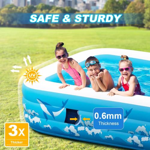 Large Inflatable Pool for Adults, 130 X 72 X 22 Blow-up Pools Swimming Pool, 2025 Upgraded Extra Oversized Thickened Family Pools for Backyard Summer Outdoor