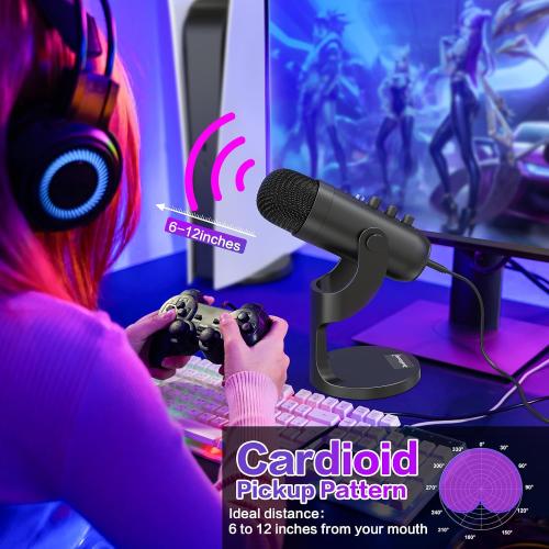 ZealSound Podcast Microphone for PC, Noise Cancellation USB Mic with Gain, Volume Adjustment & Mute Button, Monitoring & Echo, for YouTube, TikTok, Podcasting, Streaming, iPhone, iPad, Android, Mac