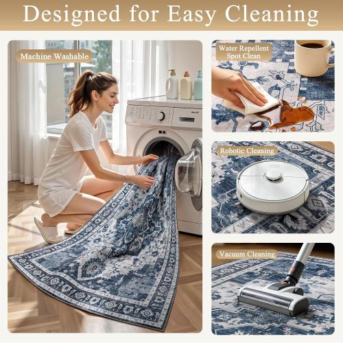 6x9 Area Rugs Living Room Rug: Soft Vintage Washable Rug