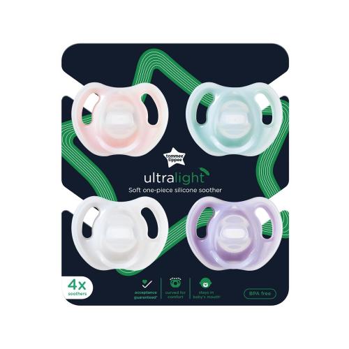 Tommee Tippee Ultra-Light Pacifier, 0-6 Months, Silicone, Pack of 4