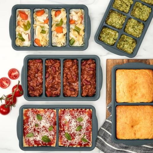 MIU Silicone Freezer Trays with Lids, 5-Pack – Flexible BPA-Free Silicone Freezing Molds for Meal Prep, Baby Food, Sauce & Herb Storage, Stackable Freezer Containers