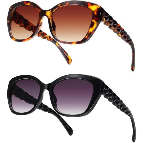 LADEESSE Reading Sunglasses for Women - Stylish Bifocal Sunglasses with Readers Built-in - UV400 Protection - 2 Pack 1.75
