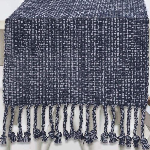 Tone on Tone 100% Cotton Runner 13 in. x 72 in. in Navy Blue