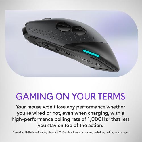Alienware Wired/Wireless Gaming Mouse AW610M - 16000 DPI Optical Sensor, 350 Hour Rechargeable Battery, 7 Buttons, 3-ZONE 16.8m AlienFX RGB Lighting, Ergonomic - Dark Side of the Moon