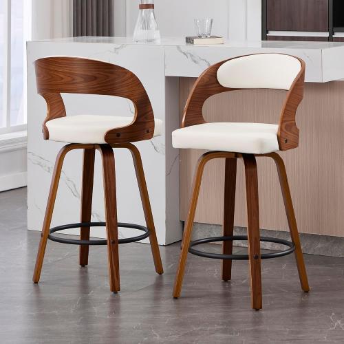 26 Swivel Upholstered Counter Height Bar Stools Set of 2 with Back, Cream