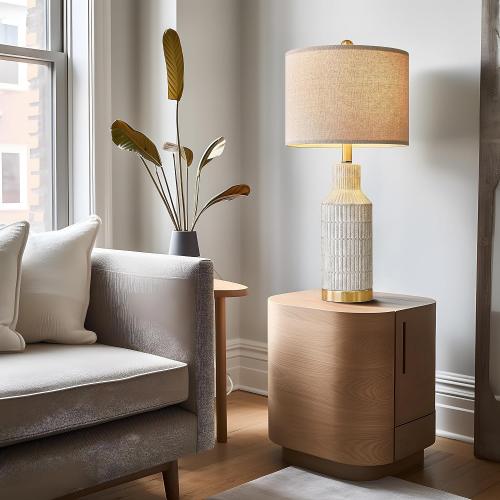 USumkky 25 Modern Ceramic Lamps Single Table Lamp for Living Room Bedroom Farmhouse Nightstand Bedside Lamps