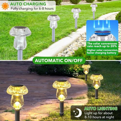 Benany Solar Lights Outdoor, 16 Pack Mushroom Lights Outside Waterproof, Solar Powered LED Lighting for Garden, Yard, Landscape, Path, Pathway, Lawn, Walkway, Driveway, Backyard Decor (Warm White)