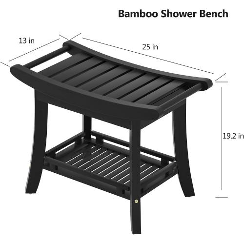 Eastglory Bamboo Shower Bench Chair Bathroom Shower Stool Seat for Inside Shower Bathtub with Storage Shelf Shower Foot Rest for Shaving Legs 25.2 x 13 x 19.2 Inches Black