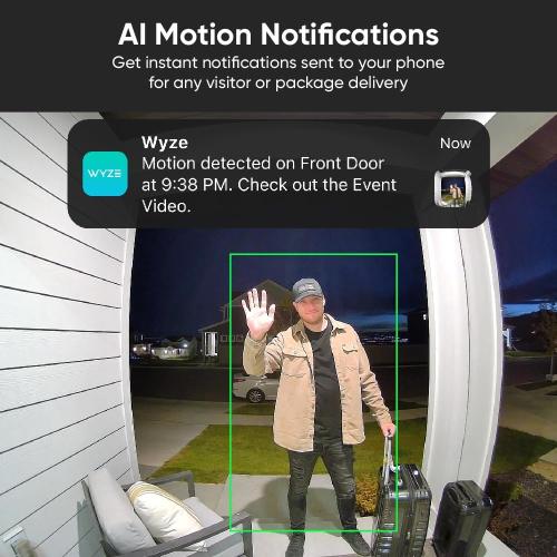 WYZE Wired Doorbell Camera v2(existing doorbell Wiring Required), 2K Security Video Doorbell, Color Night Vision, 2-Way Audio, Package Monitor, Works with Alexa & Google Assistant. Free Expert Setup