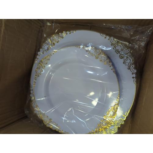 100PCS White Plates with Gold Trim Disposable for Thanksgiving