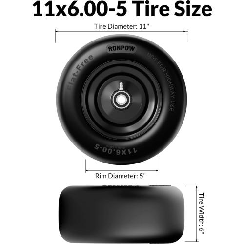 RONPOW 11x6.00-5 Flat Free Zero Turn Lawn Mower Tires, 400lb Load Capacity USED ‼️