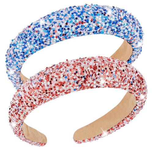 AHONEY Red Blue Glitter Star 4th of July Headband for Women Girls