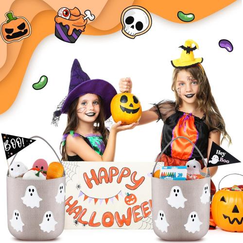 2 Pcs Halloween Boo Basket Trick or Treat Basket, Beige