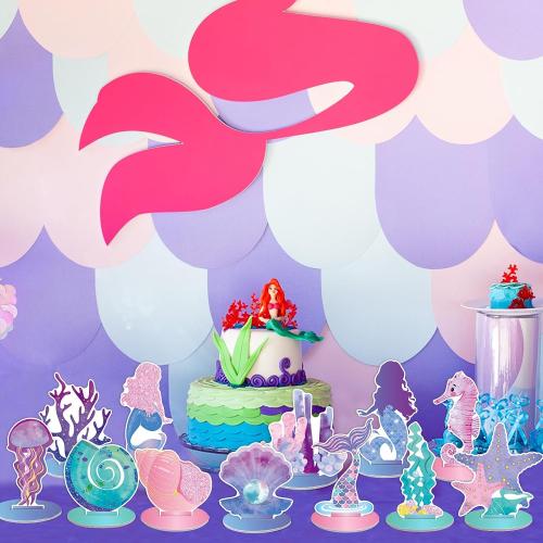 24 Pcs Mermaid Birthday Decorations Little Mermaid Table Centerpiece Under the Sea Centerpiece Ocean Theme Table Ornaments for Girl Baby Shower Ocean Theme Birthday Party Supplies DIY Decor