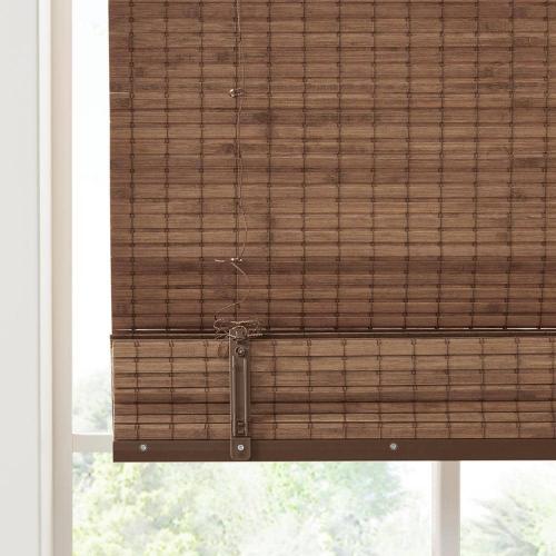 Lyndon Teak 33 in. W x 64 in. L Bamboo Light Filtering Roman Shade