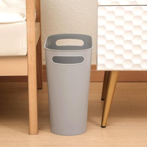 rejomiik Small Trash Can, Slim Garbage Can Plastic Waste Basket with Handles 3.5 Gallon Container Bin for Narrow Spaces Bathroom, Bedroom, Kitchen, Office at Home, 2 Pack Grey
