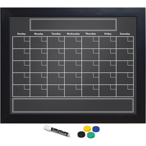 Better Office Products Magnetic Wall Chalkboard Monthly Calendar, Large Chalkboard Calendar, 24 x 30, Wall Mount, with Chalk Marker & Magnets (Solid Black)