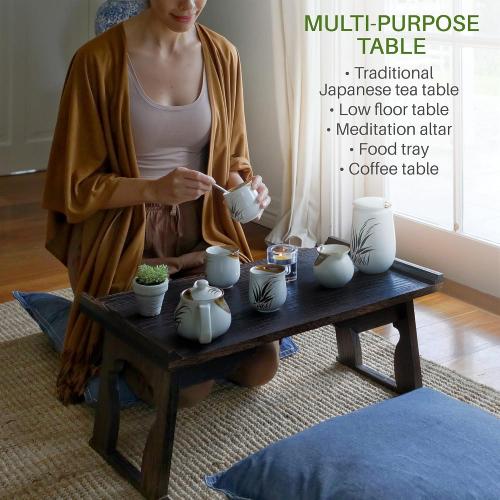 ENSO SENSORY Kiri Altar Table - Premium Japanese Meditation Table & Shrine Stand - Folding Chabudai Tatami Puja Table - Low Tea Table for Sitting on the Floor -Sleek Finish, Lightweight Paulownia Wood