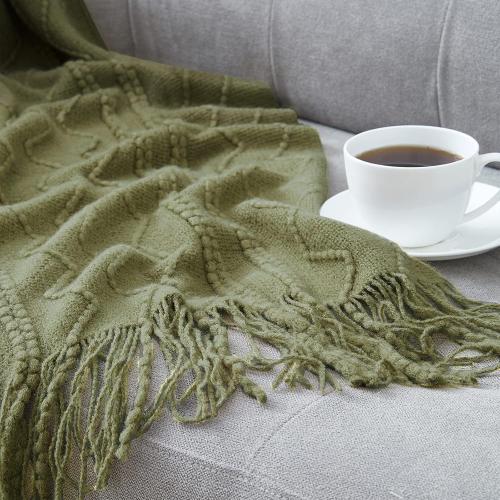 BOURINA Olive Throw Blanket 50x60 Inch Boho Knitted Soft Throw Sofa Blanket