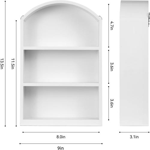 9x13.5 Small Arched Trinket Display Shelf Shadow Box, White
