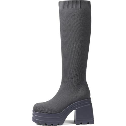 SIZE 7.5 CELNEPHO Women Knee High Boots Knit Sock Chunky Heel Platform Tall Boots