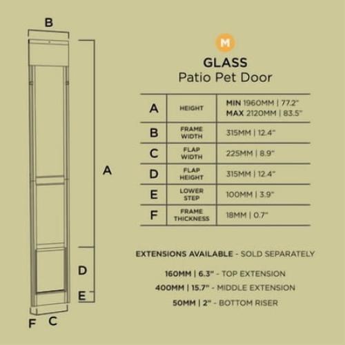 Hakuna Pets Medium White Glass Sliding Door Patio Pet Door, With Lockable Flap, Suitable for Most Sliding Doors