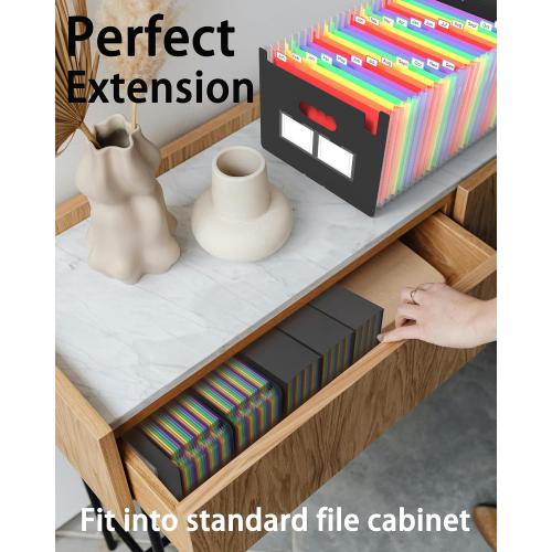 Expanding File Folder, 24 Pocket Accordion A4 Letter Size Portable Document Organizer with Colored Tabs, Expandable Bill Coupon Folder - Black
