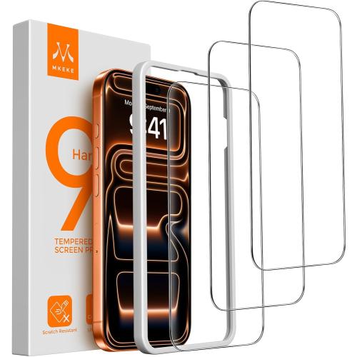 Mkeke Screen Protector Compatible with iPhone 17 Pro, 3 Pack Tempered Glass [9H  Hardness] [Military-Grade Drop Protection] [Sensitive Touch] [Easy Installation Frame] [HD Clear] for 6.3 inch