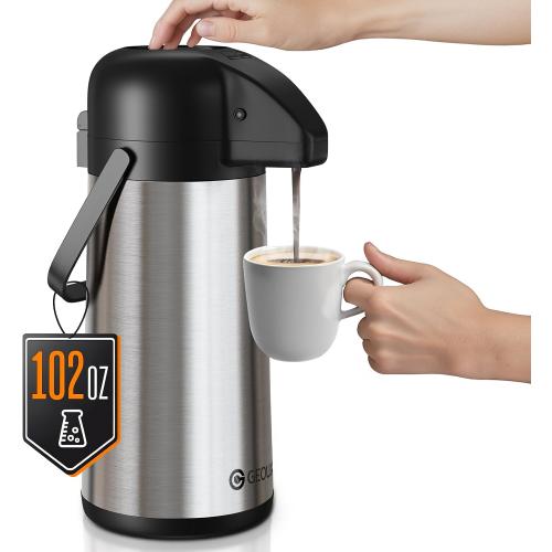 Airpot Coffee Carafe for Keeping Hot - 102 OZ/ 3L Large Coffee Dispenser with Pump - Insulated Stainless Steel Thermos Urn for Hot Drinks Water Tea Chocolate - Thermal Beverage Dispenser for Parties